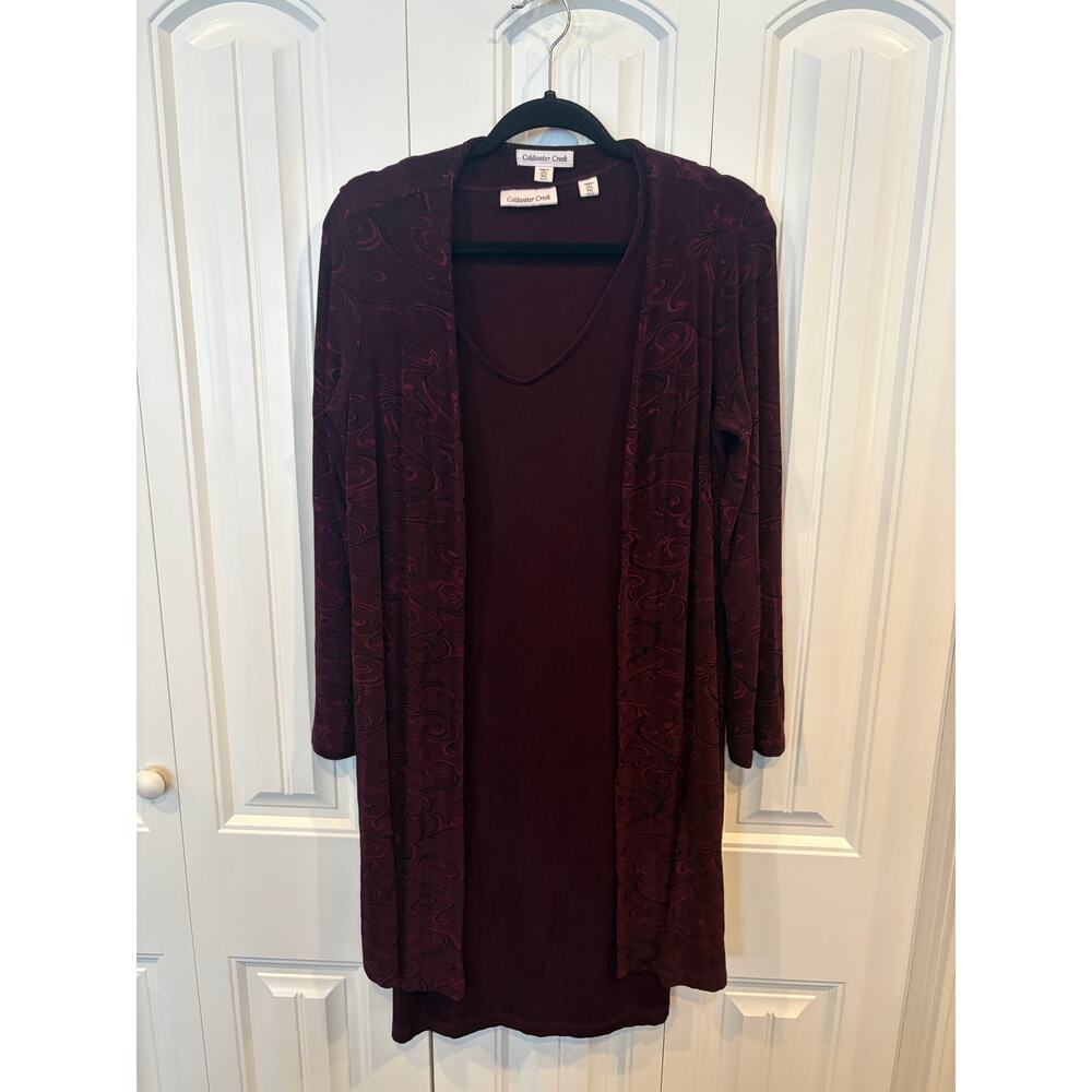 Coldwater Creek Plum Slinky Tank Dress And‎ Matching Paisley Cardigan Size MP